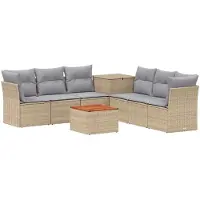 vidaXL Ensemble de salon de jardin , 8 pièces, beige et gris clair, en résine tressée et en acier