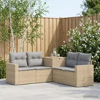 vidaXL Ensemble de salon , 5 pièces, beige et gris clair, en résine tressée et en acier