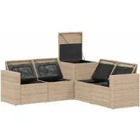 vidaXL Ensemble de salon , 5 pièces, beige et gris clair, en résine tressée et en acier