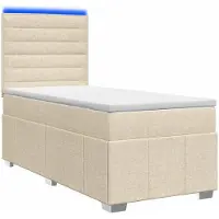 vidaXL LED Lit Boxspring avec matelas Crème 90 x 200 cm Tissu