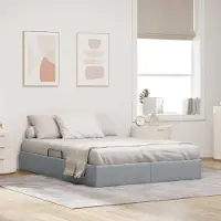 Prolenta Lit plateforme de style ottoman avec rangement, gris clair, 140 x 190 cm, revêtement en tissu