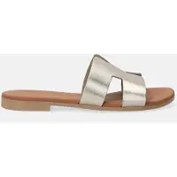Venezia - Pantoufles plates pour femmes, style mocassin, chaussures basses - Escarpins en cuir doré avec découpes, en véritable cuir, taille 37
