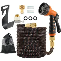 Rhein Beleuchtung Tuyau d'arrosage flexible de 22,5 mètres avec pistolet de pulvérisation à 8 fonctions, tuyau d'arrosage extensible triplé, raccords en laiton, inclut une sacoche de rangement