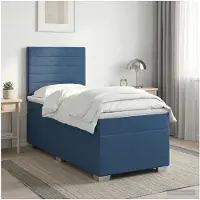 vidaXL Lit boxspring avec matelas avec tête de lit bleu 100 x 200 cm Tissu