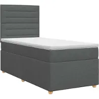 Syfax Lit avec sommier tapissier et matelas, couleur gris foncé, une place, revêtement en tissu