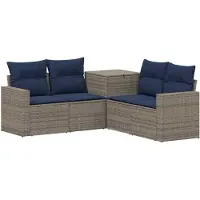 vidaXL Ensemble de salon de jardin , 5 pièces, gris et bleu marine, en résine tressée et en acier