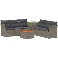 vidaXL Ensemble de salon de jardin , 8 pièces, gris et gris foncé, en résine tressée et en acier