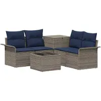 vidaXL Ensemble de canapé , 6 pièces, couleur gris et bleu marine, pour 4 personnes