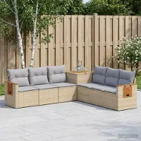 vidaXL Ensemble de salon de jardin , 7 pièces, beige et gris clair, en résine tressée et en acier