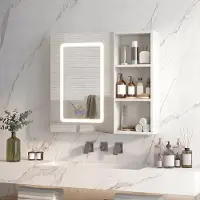 UnboxG Armoire miroir de salle de bain blanche, 60,2 x 60,2 x 15,2 cm – Armoire miroir avec éclairage LED,tactile, fonction anti-buée et compartiment de rangement divisé pour salle de bain