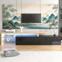 Sonstiges Meuble TV de 200 cm avec éclairage LED, finition bois noir, dimensions : 197,5 x 39 x 42 cm