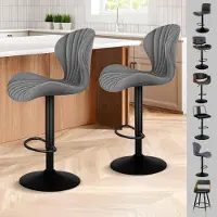 ALFORDSON Ensemble de 2 tabourets de bar, réglables en hauteur, pivotants, hauteur d'assise de 59 à 81 cm, revêtus en tissu gris