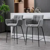 Sonstiges Ensemble de deux tabourets de bar, couleur grise, avec coussin de siège en polaire et pieds en métal