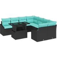 vidaXL Ensemble de canapé de jardin , 9 pièces, noir et bleu, en résine tressée