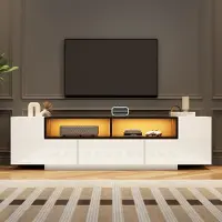 Sonstiges Meuble TV avec éclairage LED, comprenant 2 meubles de rangement en forme de L, 1 tiroir, conçu pour un téléviseur de 75 pouces, dimensions : 180 x 40 x 48 cm, couleur : blanc et noir