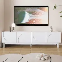 Sonstiges Meuble TV bas, pour salon, avec portes ondulées, dimensions 169x34x45,5 cm, couleur blanche