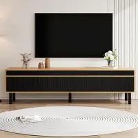 Sonstiges Meuble TV bas avec espace de rangement, dimensions 170x38x47,7 cm, finition noire et aspect bois naturel