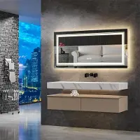 StarTech.com Miroir de salle de bain LED - Miroir mural 100x60 cm - Anti-buée - Éclairage de fond réglable avec 3 couleurs de lumière - Capteur tactile - Indice de protection IP44, sans cadre