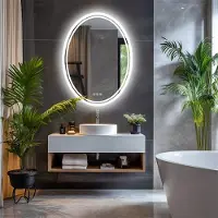 StarTech.com Miroir LED ovale - Miroir de salle de bain 60x80 cm - Fixation murale - Éclairage arrière - Intensité variable de 3000 à 6000K - Anti-buée - Indice de protection IP67