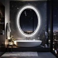 StarTech.com Miroir de salle de bain LED ovale - Miroir de maquillage mural - Éclairage arrière - Anti-buée avec capteur tactile - Intensité variable (3000K/4500K/6500K) - Indice de protection IP67 - 50x70 cm