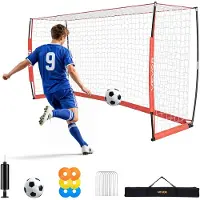 Vevor But de Football 3,66x1,83 m Cage de Foot avec Filet Portable Rouge
