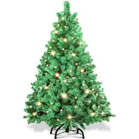 Vigevee Arbre de Noël artificiel , 120 cm, avec 150 LED blanc chaud, 340 branches, en PVC et métal, branches qui s'ouvrent automatiquement, couleur verte