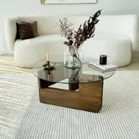 Dmora Cornalba - Table basse, 75x75x35h cm Noyer, Plateau en Verre Trempé
