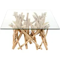 Meublorama Table basse WOODEN carrée 80 cm – Table basse design en bois flotté et verre trempé