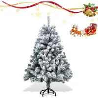 Izrielar 120cm Sapin de Noël artificiel avec neige, y compris pied métallique avec 340 pointes d'aiguilles en PVC, Sapin de Noël en PVC, blanc