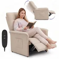 FlexiSpot Fauteuil de relaxation électrique avec fonction d'inclinaison de 105° à 155°, fauteuil TV réglable pour le salon, avec dossier et repose-pieds (beige)