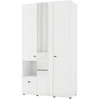 Dmora Armoire 3 Portes, 117x52 cm Blanc Mat, Porte-manteaux