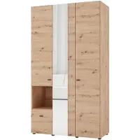 Dmora Garde-robe 3 Portes, 117x52 cm Chêne Marron Nœuds, Porte-manteau