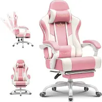 GTPLAYER Fauteuil gaming - Fauteuil gaming ergonomique avec repose-pieds, appui-tête et soutien lombaire, réglable en hauteur, couleur ROSE