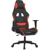 Syfax Chaise de jeu avec massage & repose-pieds Noir et rouge Tissu