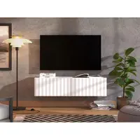 Dmora Vetto - Meuble TV, 128x42x32h cm blanc crème, une étagère