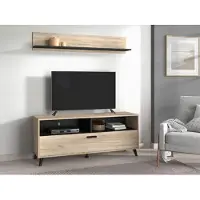 Dmora Platania - Meuble TV, 138x40x58h cm brun chêne gris, 3 étagères