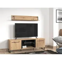 Dmora Sutrio - Meuble TV, 171x42x54h cm brun chêne noueux, 2 étagères