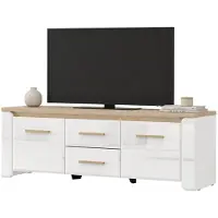Dmora Aramo - Meuble TV, 154x40x50h cm Blanc Mat, 2 Tiroirs