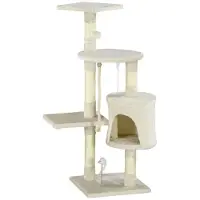 StarTech.com Arbre à gratter pour chats - Tour d'escalade - Avec litière intégrée - Avec balle et corde - 4 niveaux - 40 x 40 x 116 cm - Beige