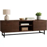 Dmora Monno - Meuble TV, 150x41x50h cm Noyer Marron, 3 Étagères