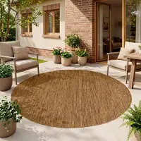 HomebyHome Tapis Extérieur Marron Rond 120 cm Balcon Terrasse Jardin Résistant intempéries UV Moyen Uni Tissé plat Nettoyage facile Robuste