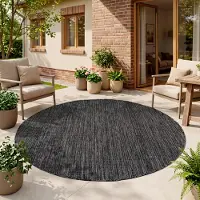 HomebyHome Tapis Extérieur Noir Rond 120 cm Balcon Terrasse Jardin Résistant intempéries UV Moyen Uni Tissé plat Nettoyage facile Robuste