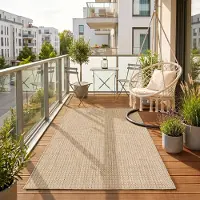 HomebyHome Tapis Extérieur Beige 80x150 cm Balcon Terrasse Jardin Résistant intempéries UV Moyen Uni Tissé plat Nettoyage facile Robuste