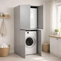 Dmora Flagler - Grand Armoire Polyvalente, 70x195h cm Gris, une Étagère Fabriqué en Italie