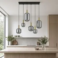 ZMH Suspension vintage 6 lampes verre fumé E27 96,6cm réglable en hauteur lampe suspendue pour salon salle à manger cuisine îlot de cuisine