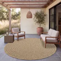 Paco Home Tapis d'extérieur, résistant aux intempéries, pour balcon ou salon, style bohème, motif géométrique, en sisal, couleur unie, beige, diamètre 200 cm