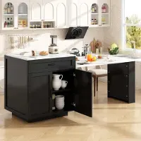 Ulife Table de cuisine pratique, réglable en hauteur, pour 2 à 6 personnes, avec espace de rangement, 2 tiroirs, 2 compartiments, buffets, noir, 133-202 × 70 × 93,5 cm