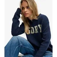 Superdry Femme Pull en Maille Intarsia Heritage Navy Taille: 34