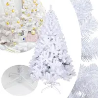 Fiqops Sapin de Noël Arbre artificiel Arbre de décoration Sapin de Noël Aiguilles de sapin intérieur/extérieur 180cm Blanc