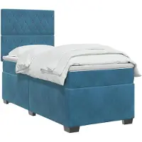 vidaXL Lit boxspring avec matelas et tête de lit, bleu, 90 x 190 cm, velours